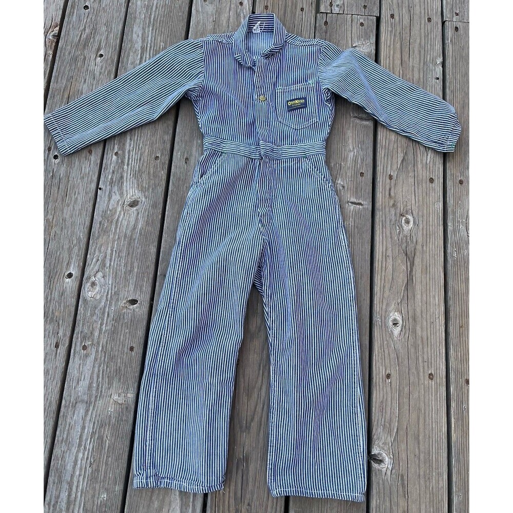Rare! Vtg OshKosh B'Gosh Youth Kid's 4-5? Hickory Stripe Coveralls Union Made
